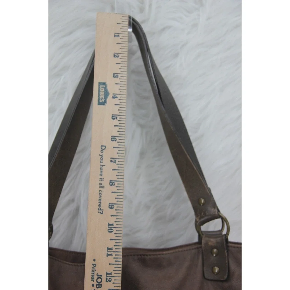 J Jill brown Leather satchel tote bag purse unstructured zip large front pocket